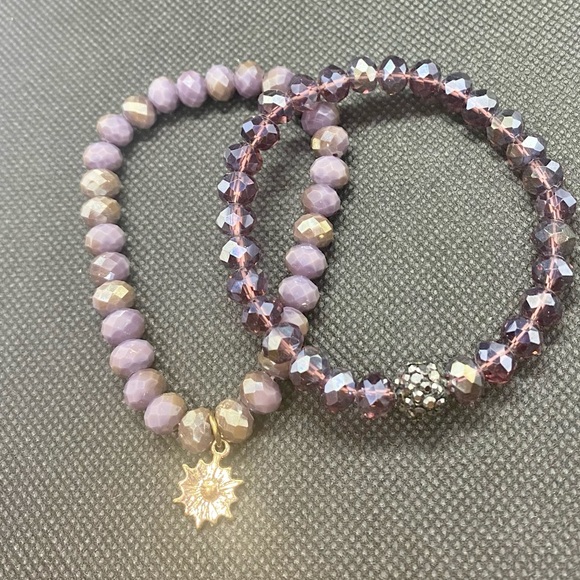 🔴 2 Purple Beaded Stretchy Bracelets - Picture 3 of 3